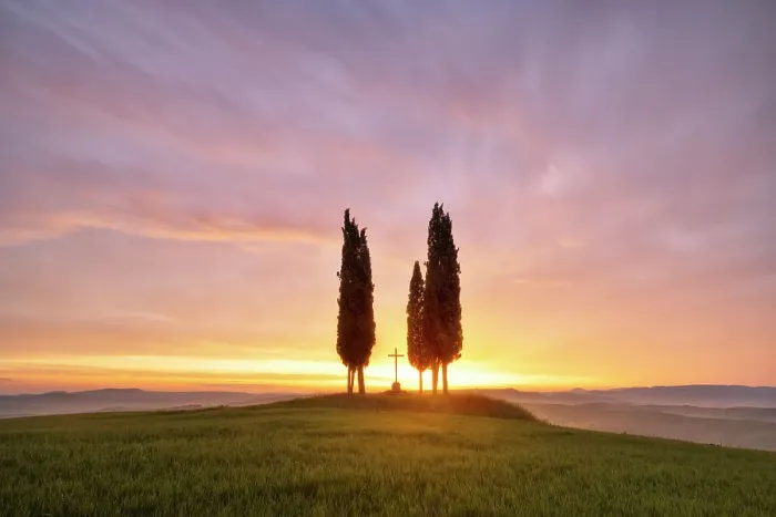 Framed Print : San Quirico d'Orcia during a spring sunrise, San Quirico d'Orcia, Siena Province, Tuscany, Italy Framed Print : San Quirico d'Orcia during a spring sunrise, San Quirico d'Orcia, Siena Province, Tuscany, Italy