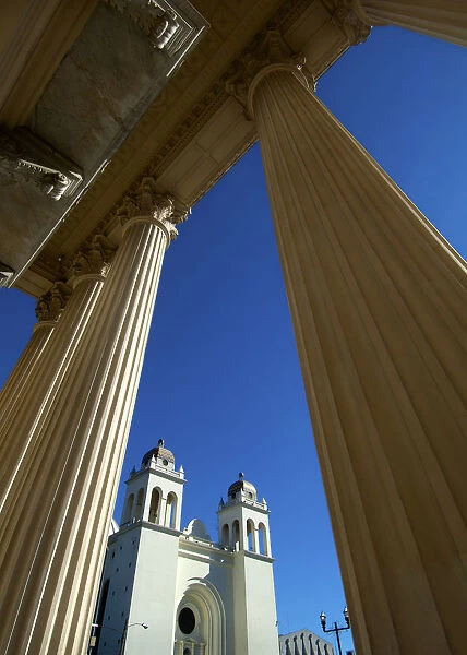 San Salvador, El Salvador, National Palace, Corthinian Columns Frame The Metropolitan