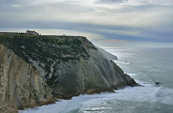 The sanctuary of Espichel Cape facing the Atlantic Ocean. Sesimbra, Portugal