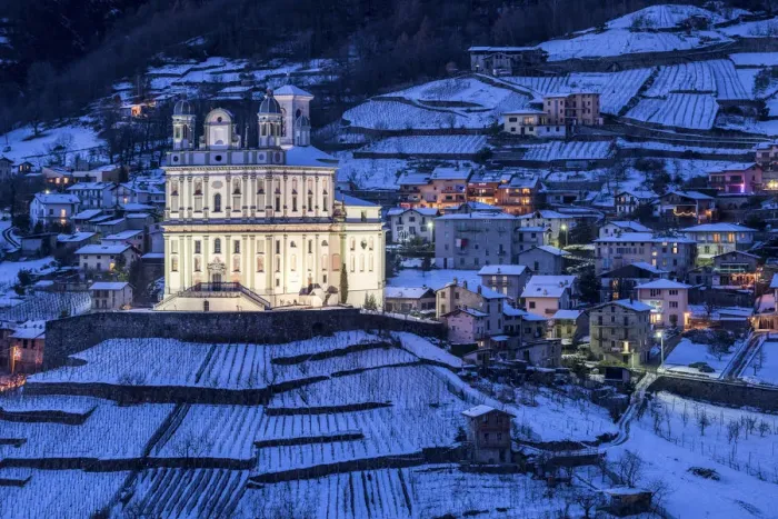 Framed Print : The sanctuary of Santa Casa di Loreto in Tresivio from peak of Calvario, Province Framed Print : The sanctuary of Santa Casa di Loreto in Tresivio from peak of Calvario, Province
