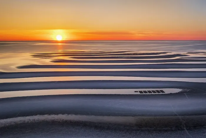 Framed Print : Sand bars at sunset and low tide with oyster beds, Cape Cod, Skaket Beach, Orleans, Massachusetts, USA
