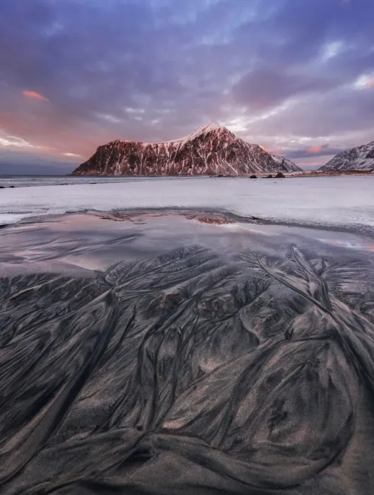 Framed Print : Sand patterns at Skagsanden beach in the Lofoten islands, Norway Framed Print : Sand patterns at Skagsanden beach in the Lofoten islands, Norway