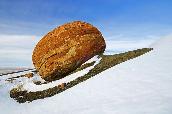 Sandstone concretion on the Canadian prairie in winter