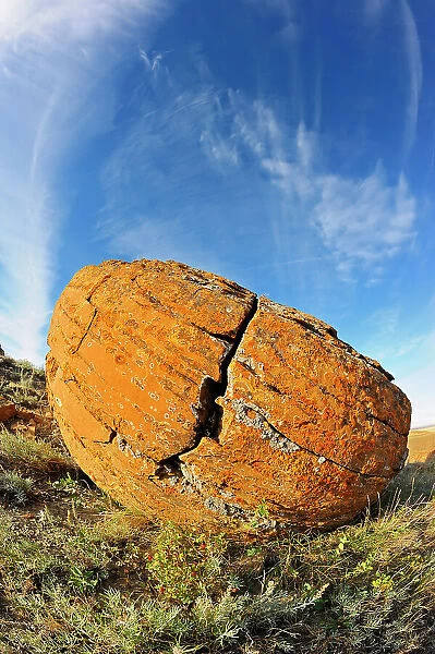 Sandstone concretions on the Canadian prairie Red Rock Coulee Natural Preserve, Alberta, Canada