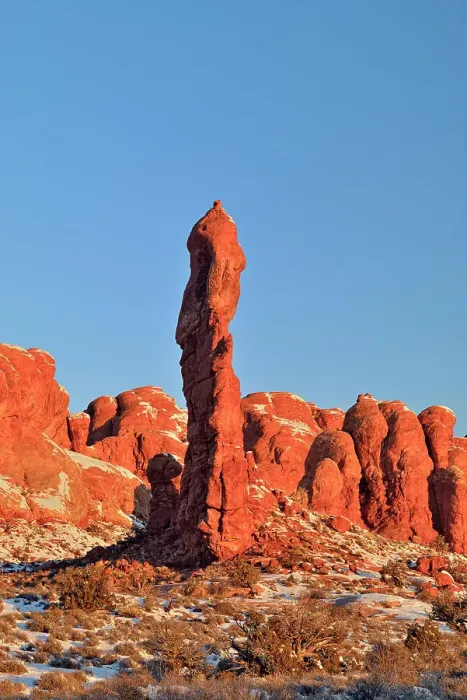 Framed Print : Sandstone pinnacles ina winter landscape, Arches National Park, Utah, USA