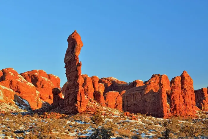Framed Print : Sandstone pinnacles ina winter landscape, Arches National Park, Utah, USA Framed Print : Sandstone pinnacles ina winter landscape, Arches National Park, Utah, USA