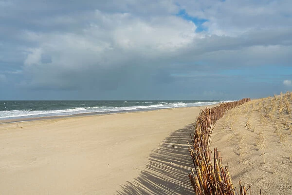 Sandy beach at Kampen against cloudy sky, Sylt, Nordfriesland, Schleswig-Holstein, Germany