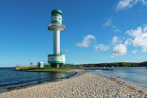 Sandy beach leading to Friedrichsort lighthouse, Kiel, Schleswig-Holstein, Germany
