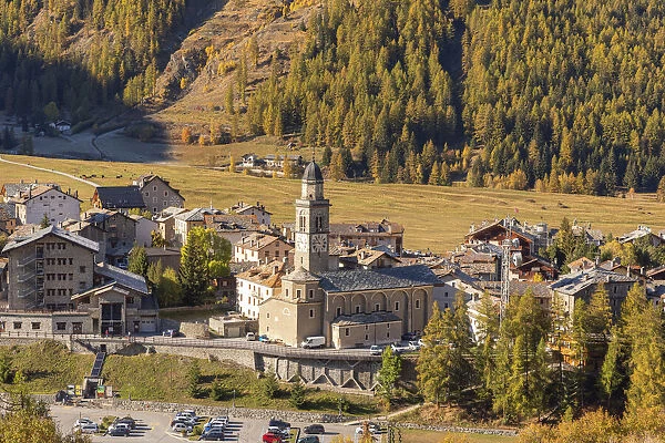 Sant Orso church, Cogne valley in autumn day, municipality of Cogne