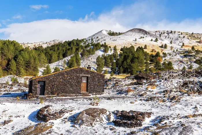 Framed Print : Santa Barbara mountain hut made of volcanic rocks surrounded by craters and lava field, Piano Vetore, Regalna, Catania province, Sicily, Italy Framed Print : Santa Barbara mountain hut made of volcanic rocks surrounded by craters and lava field, Piano Vetore, Regalna, Catania province, Sicily, Italy