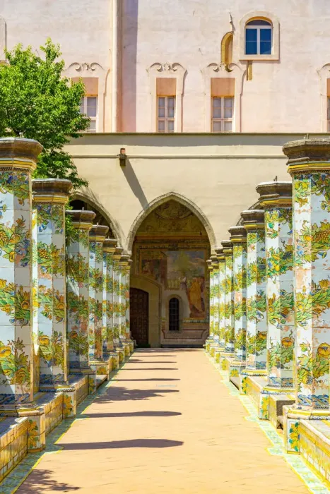 Framed Print : Santa Chiara Monastery, Cloister with majolica columns, Naples, Italy Framed Print : Santa Chiara Monastery, Cloister with majolica columns, Naples, Italy