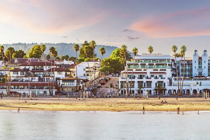 Framed Print : Santa Cruz and the Beach framed with Palm Trees, California, USA Framed Print : Santa Cruz and the Beach framed with Palm Trees, California, USA