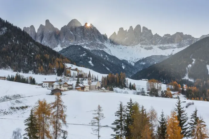 Framed Print : Santa Magdalena at sunrise in autumn Europe, Italy, Trentino Alto Adige region, Bolzano