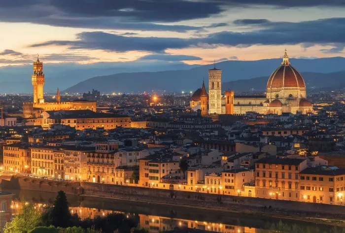 Framed Print : The Santa Maria del Fiore cathedral and Palazzo Vecchio at twilight from Piazzale Michelangelo. Firenze, Italy Framed Print : The Santa Maria del Fiore cathedral and Palazzo Vecchio at twilight from Piazzale Michelangelo. Firenze, Italy