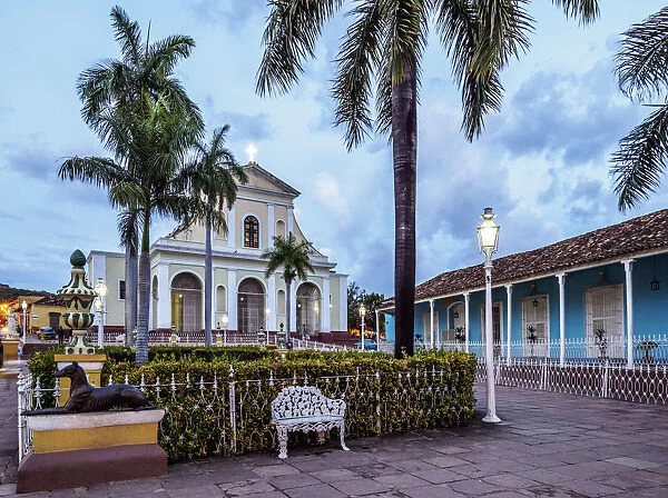 Santisima Trinidad Cathedral and Plaza Mayor at dusk, Trinidad, Sancti Spiritus Province