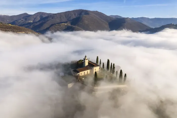 Framed Print : Santissima di Gussago over the clouds in Franciacorta, Brescia province in Lombardy, Italy Framed Print : Santissima di Gussago over the clouds in Franciacorta, Brescia province in Lombardy, Italy