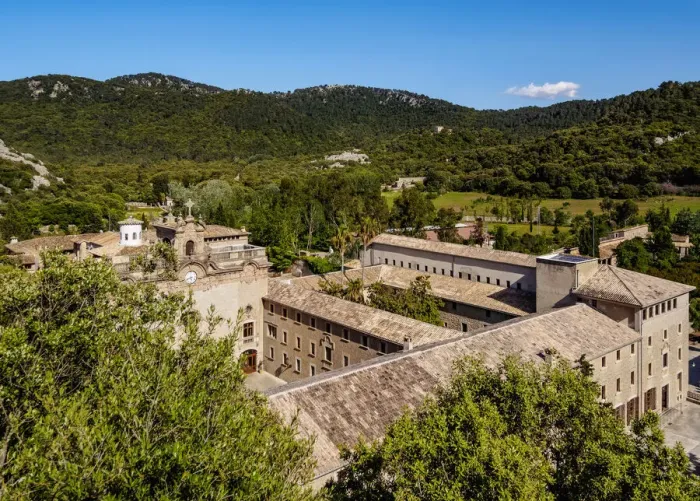 Framed Print : The Santuari de Lluc, Lluc Monastery, elevated view, Serra de Tramuntana Framed Print : The Santuari de Lluc, Lluc Monastery, elevated view, Serra de Tramuntana