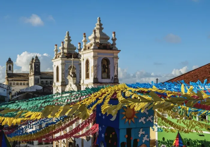 Framed Print : Sao Joao Festival Decorations on Largo do Pelourinho, elevated view, Salvador, State of Bahia Framed Print : Sao Joao Festival Decorations on Largo do Pelourinho, elevated view, Salvador, State of Bahia
