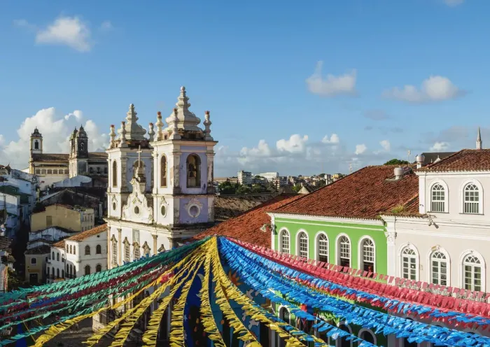 Framed Print : Sao Joao Festival Decorations on Largo do Pelourinho, elevated view, Salvador, State Framed Print : Sao Joao Festival Decorations on Largo do Pelourinho, elevated view, Salvador, State