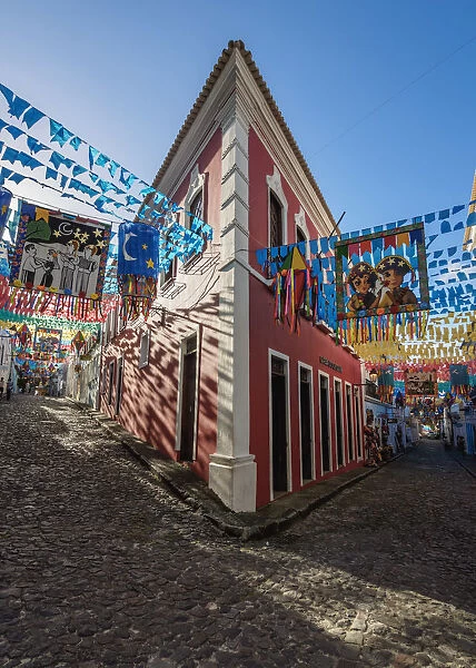 Sao Joao Festival Decorations on the streets of Pelourinho, Old Town, Salvador, State