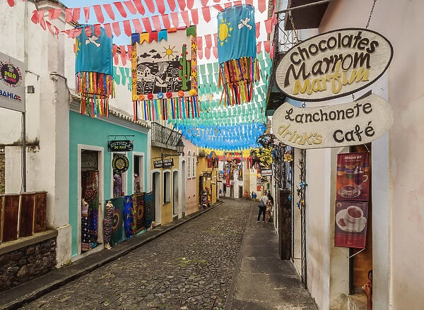 Sao Joao Festival Decorations on the streets of Pelourinho, Old Town, Salvador, State
