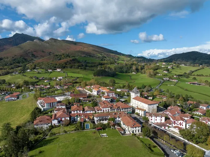 Framed Print : Sare village (aerial view), Pyrenees-Atlantiques, Nouvelle Aquitaine, France