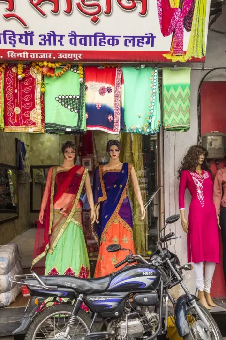 Framed Print : Sari shop, Udaipur, Rajasthan, India