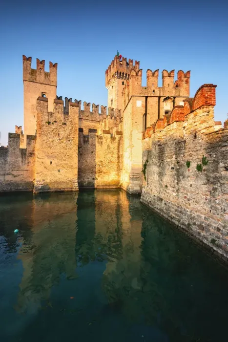 Framed Print : Scaliger Castle at sunset, Sirmione, Brescia province, Lombardy district Framed Print : Scaliger Castle at sunset, Sirmione, Brescia province, Lombardy district
