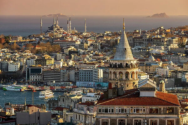 Scenic city skyline at sunset, Istanbul, Turkey