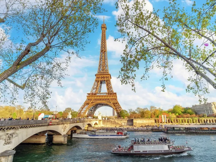 Framed Print : Scenic Eiffel Tower and the Seine River in Spring, Paris, France Framed Print : Scenic Eiffel Tower and the Seine River in Spring, Paris, France