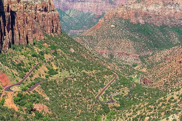 Scenic road as seen from Zion Canyon Overlook, Zion National Park, Washington County, Utah, USA