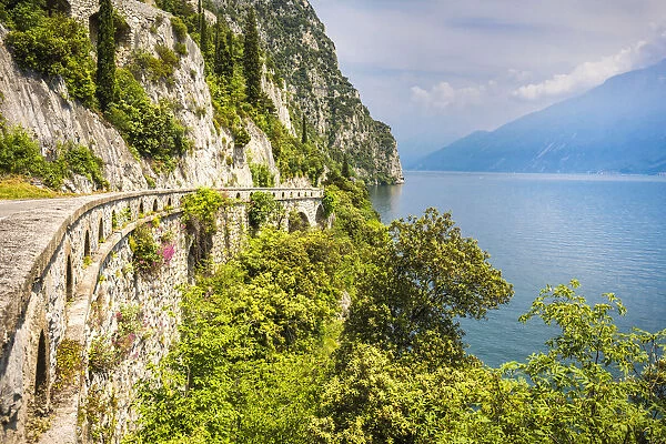 Scenic road SS45 on the west coast of Garda Lake near Tremosine. Brescia Province