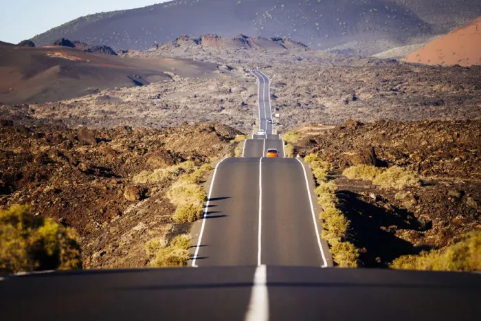 Framed Print : Scenic road to Timanfaya National Park, Lanzarote, Canary Islands