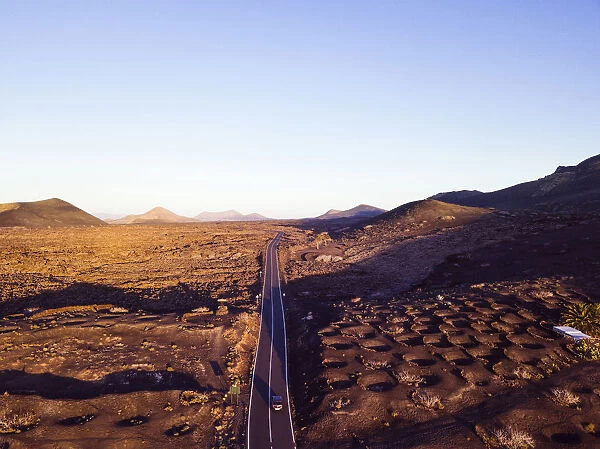Scenic road in Timanfaya National Park, Lanzarote, Canary Islands