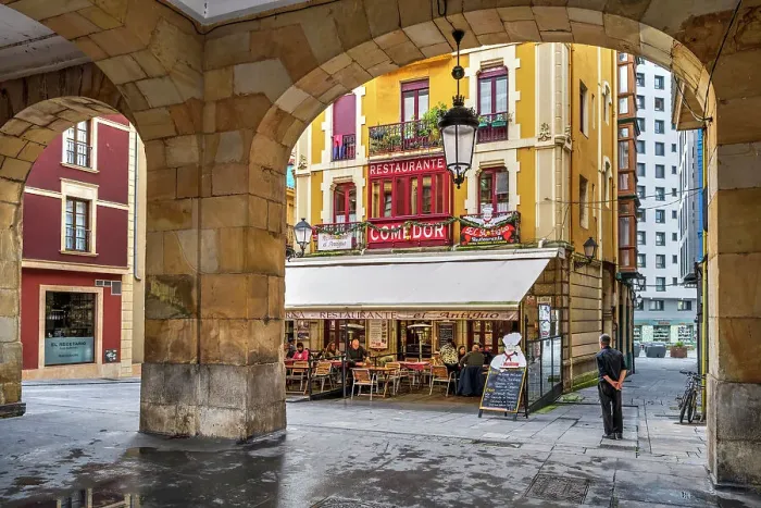 Framed Print : Scenic street corner in the old town, Gijon, Asturias, Spain Framed Print : Scenic street corner in the old town, Gijon, Asturias, Spain