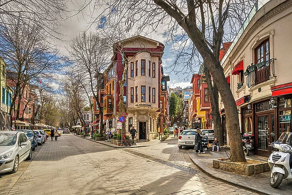 Scenic street in Kuzguncuk neighborhood, Uskudar, Istanbul, Turkey