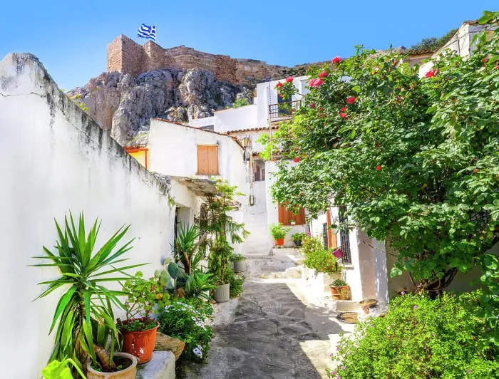 Framed Print : Scenic Streets of old Town, Plaka District, Athens, Greece