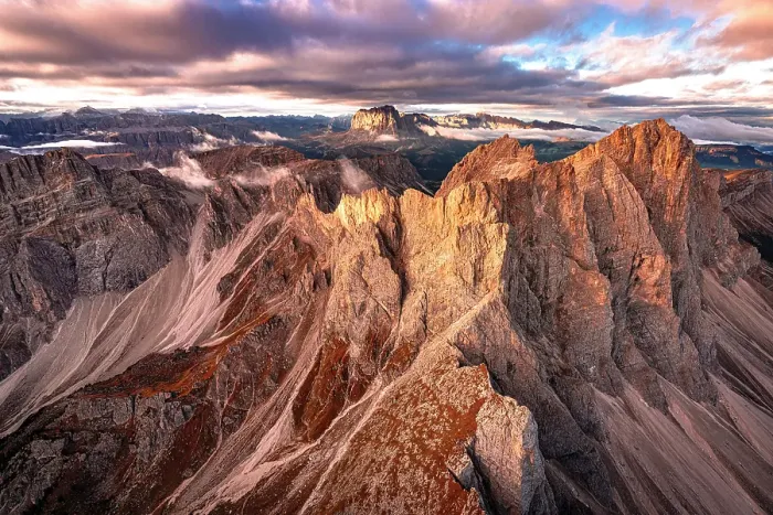 Framed Print : Scenic sunrise over the majestic rock pinnacles of Furchetta and Sass Rigais mountains, Puez Odle Natural Park, Dolomites, Italy Framed Print : Scenic sunrise over the majestic rock pinnacles of Furchetta and Sass Rigais mountains, Puez Odle Natural Park, Dolomites, Italy