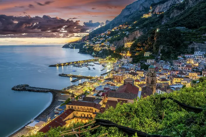 Framed Print : Scenic sunset view of Amalfi, Campania, Italy
