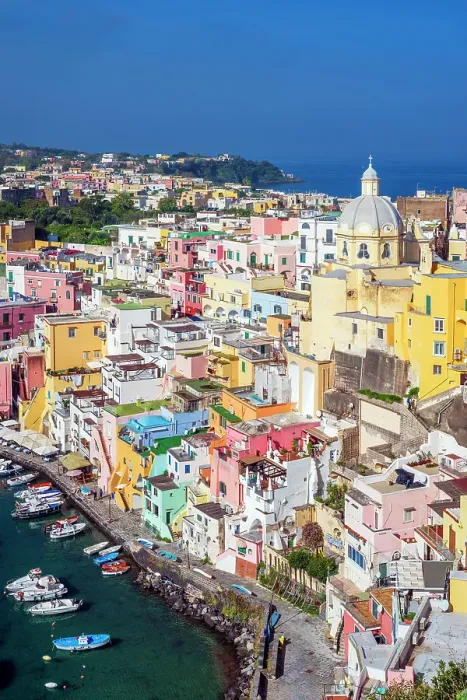 Framed Print : Scenic view of the colorful fishing village of Corricella, Procida, Campania, Italy Framed Print : Scenic view of the colorful fishing village of Corricella, Procida, Campania, Italy