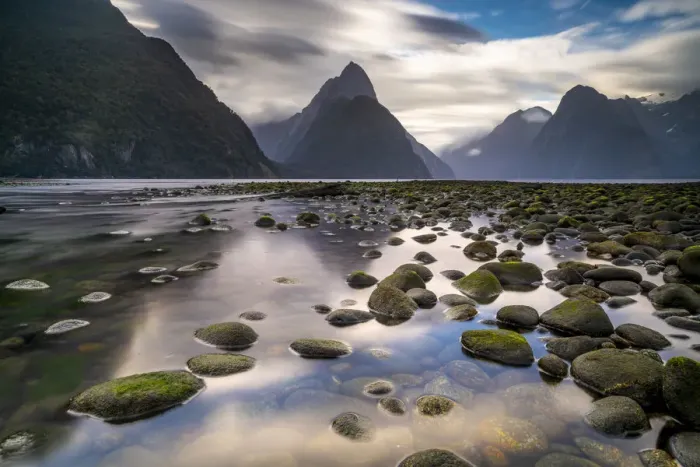 Framed Print : Scenic view of dramatic landscape in Milford Sound formed by glaciers