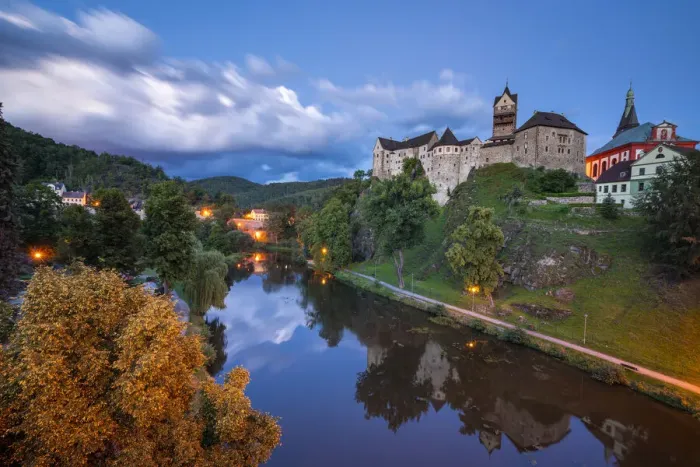 Framed Print : Scenic view of Loket Castle at dusk, Loket, Sokolov District, Karlovy Vary Region Framed Print : Scenic view of Loket Castle at dusk, Loket, Sokolov District, Karlovy Vary Region