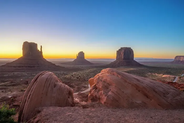 Framed Print : Scenic view of The Mitten buttes at dawn, Monument Valley, Arizona, USA
