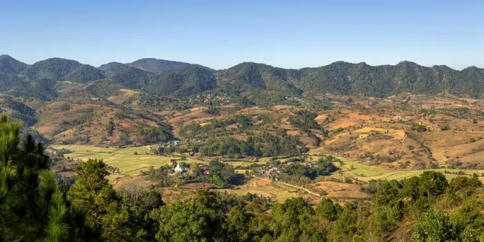 Framed Print : Scenic view of mountainous countryside near Kalaw, Kalaw Township, Taunggyi District Framed Print : Scenic view of mountainous countryside near Kalaw, Kalaw Township, Taunggyi District