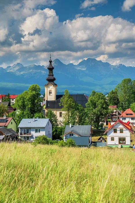 Framed Print : Scenic view of the village with Tatra mountains in the background, Sunava, Presov, Slovakia Framed Print : Scenic view of the village with Tatra mountains in the background, Sunava, Presov, Slovakia
