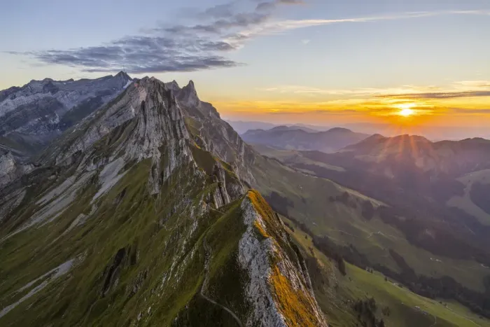 Framed Print : Schafler ridge at sunset during summer, Wasserauen, Canton Appenzell Innerrhoden