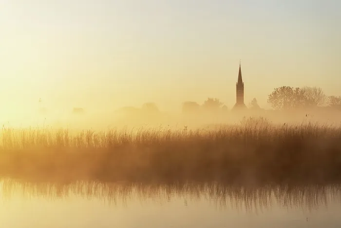 Framed Print : Schermerhorn church at dawn, North Holland, Netherlands Framed Print : Schermerhorn church at dawn, North Holland, Netherlands
