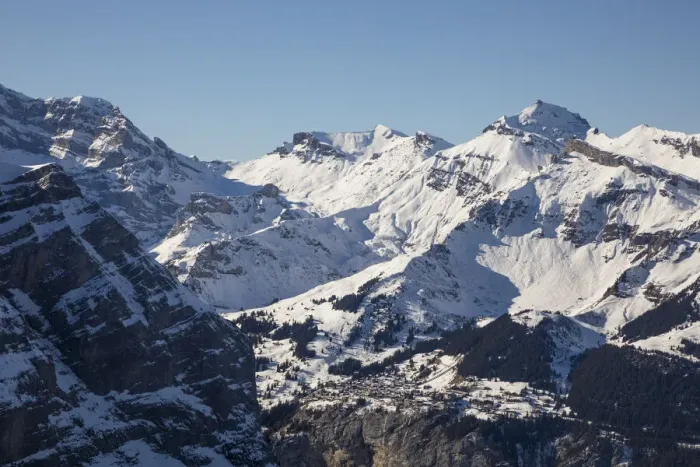 Framed Print : Schilthorn & Murren village, Jungfrau Region, Berner Oberland, Switzerland Framed Print : Schilthorn & Murren village, Jungfrau Region, Berner Oberland, Switzerland