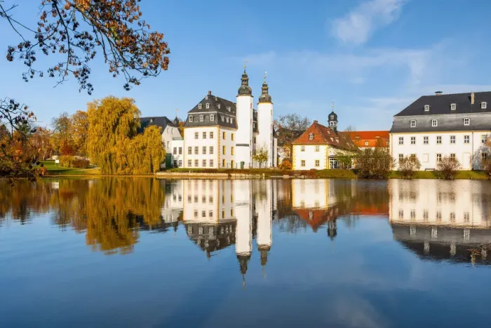 Framed Print : Schloss Blankenhain Castle, Agricultural Museum, reflection in the water, Blankenhain, Saxony, Germany, Europe Framed Print : Schloss Blankenhain Castle, Agricultural Museum, reflection in the water, Blankenhain, Saxony, Germany, Europe