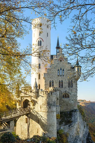 Schloss Lichtenstein castle in autumn, Reutlingen, Baden-WAorttemberg, Germany